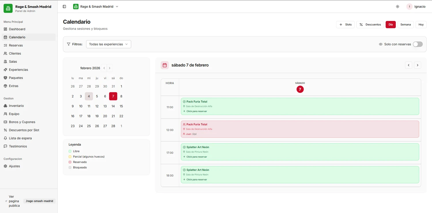 Captura del calendario de spacioos utilizada en la documentación del producto.